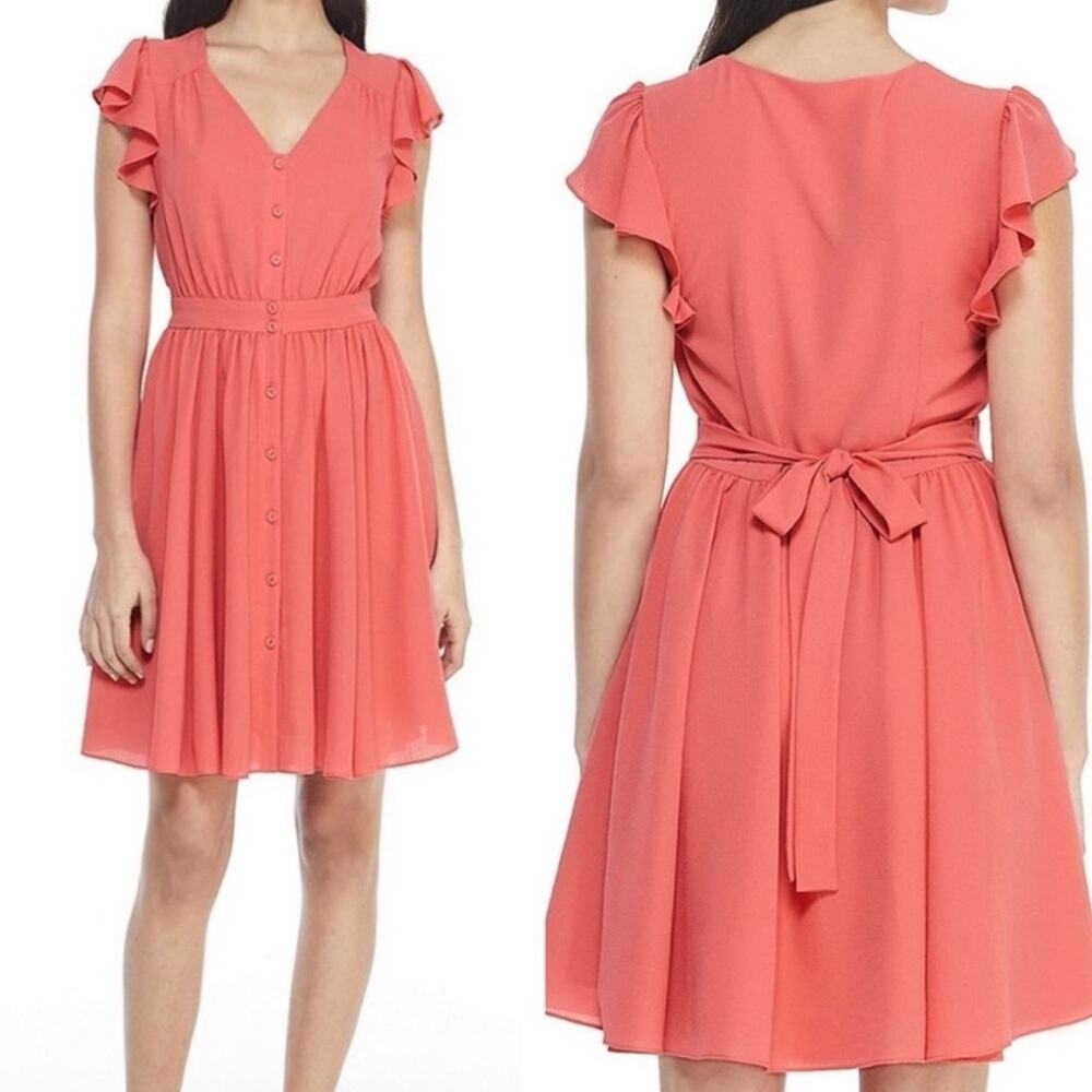 GAL MEETS GLAM Bree Coral Fit and Flare Dress